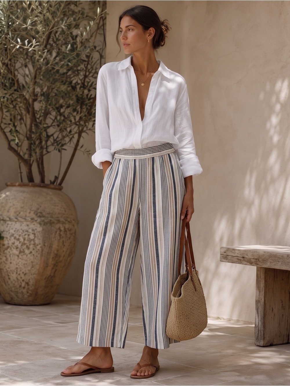 JONES & CO Cropped Linen Pants